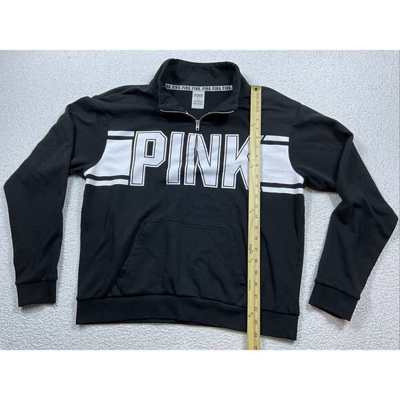 Victoria’s Secret Pink half zip Crewneck Sweatshirt Black White Women Large - Picture 3 of 7